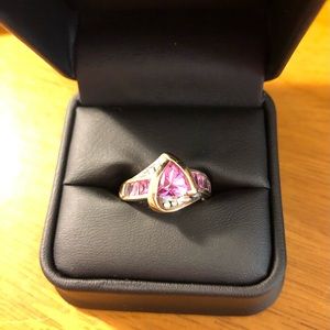 14K Yellow Gold Pink & White Sapphire Ring